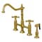 Kingston Brass KS1277AXBS Heritage Bridge Kitchen Faucet W/Brass Sprayer, Brass KS1277AXBS - alternate 1